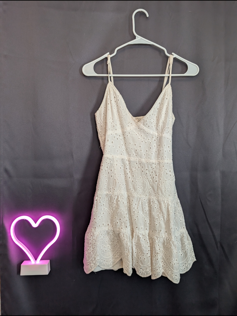 Sleeveless Eyelet Mini Dress in Cream Summer Layerd Adjustable Speghatti Strap